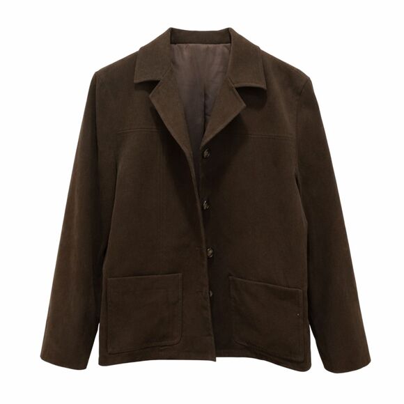 Talbots Jackets & Blazers - Talbots Womens Jacket Small S Brown Faux Suede Microfiber Stretch Button Front